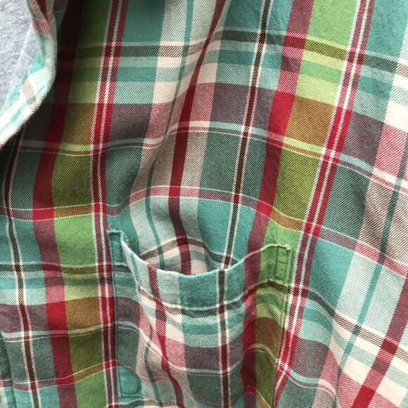 Carbon2Cobalt Shirt Mens Large Green Red Plaid Button Up Flannel Pocket Comfort - Picture 6 of 12